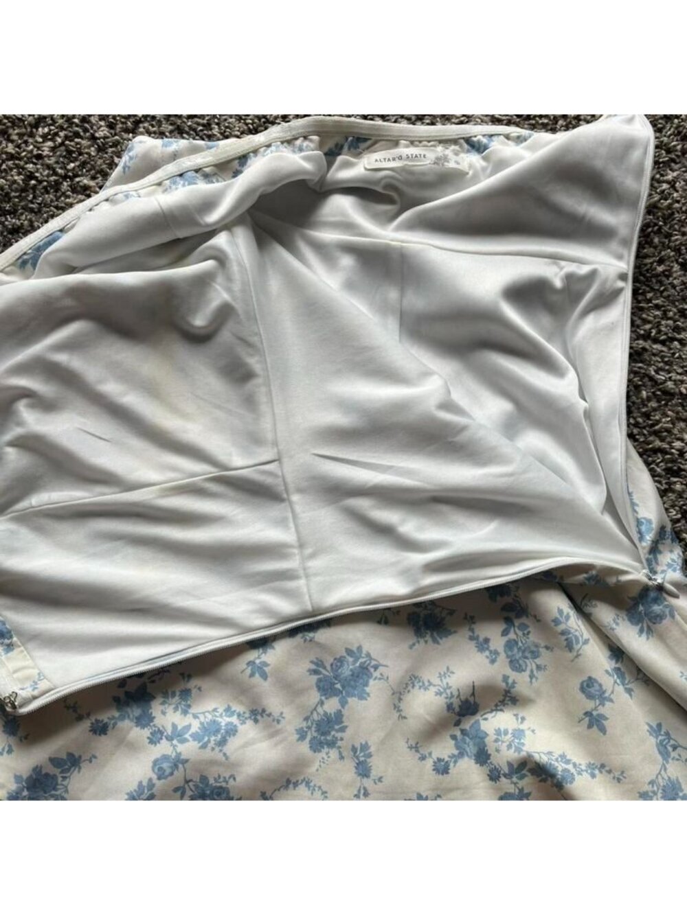 Altar'd State Blue White Floral Small Blouse/Mini Dress Bow Detail Summer Dainty - Picture 6 of 8